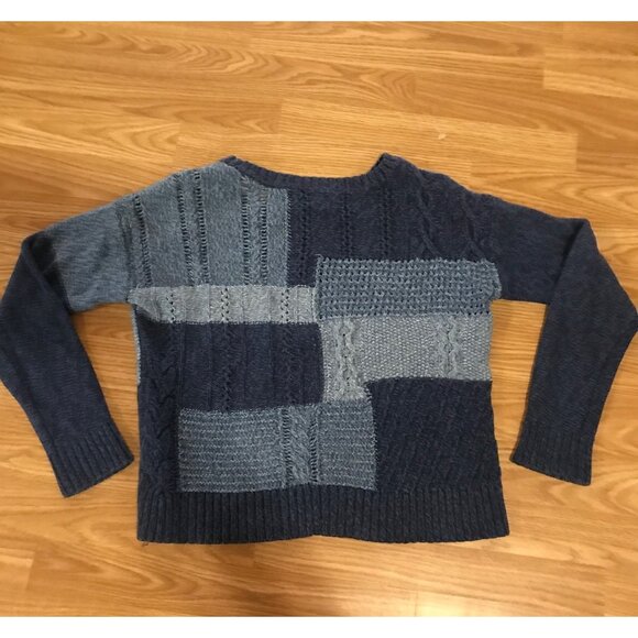 American Eagle Outfitters Patchwork Knit Sweater Womens M Blue & Gray - Picture 9 of 9